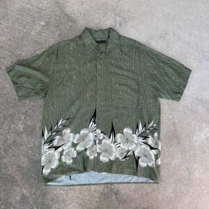 Natural Issue Mens Olive Green Floral Rayon Short Sleeve Button Down Shirt